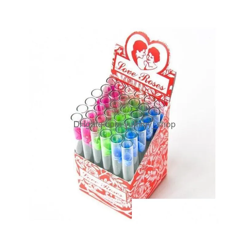 love rose glass tube with plastic flower inside 36pcs in one box glass smoke pipe tobacco pipe smoke accessory