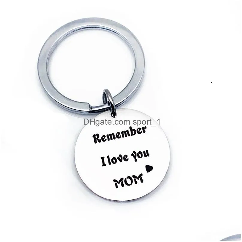 high quality stainless steel round pendant keychain remember i love you dad mom silver keychain fathers mothers day gift