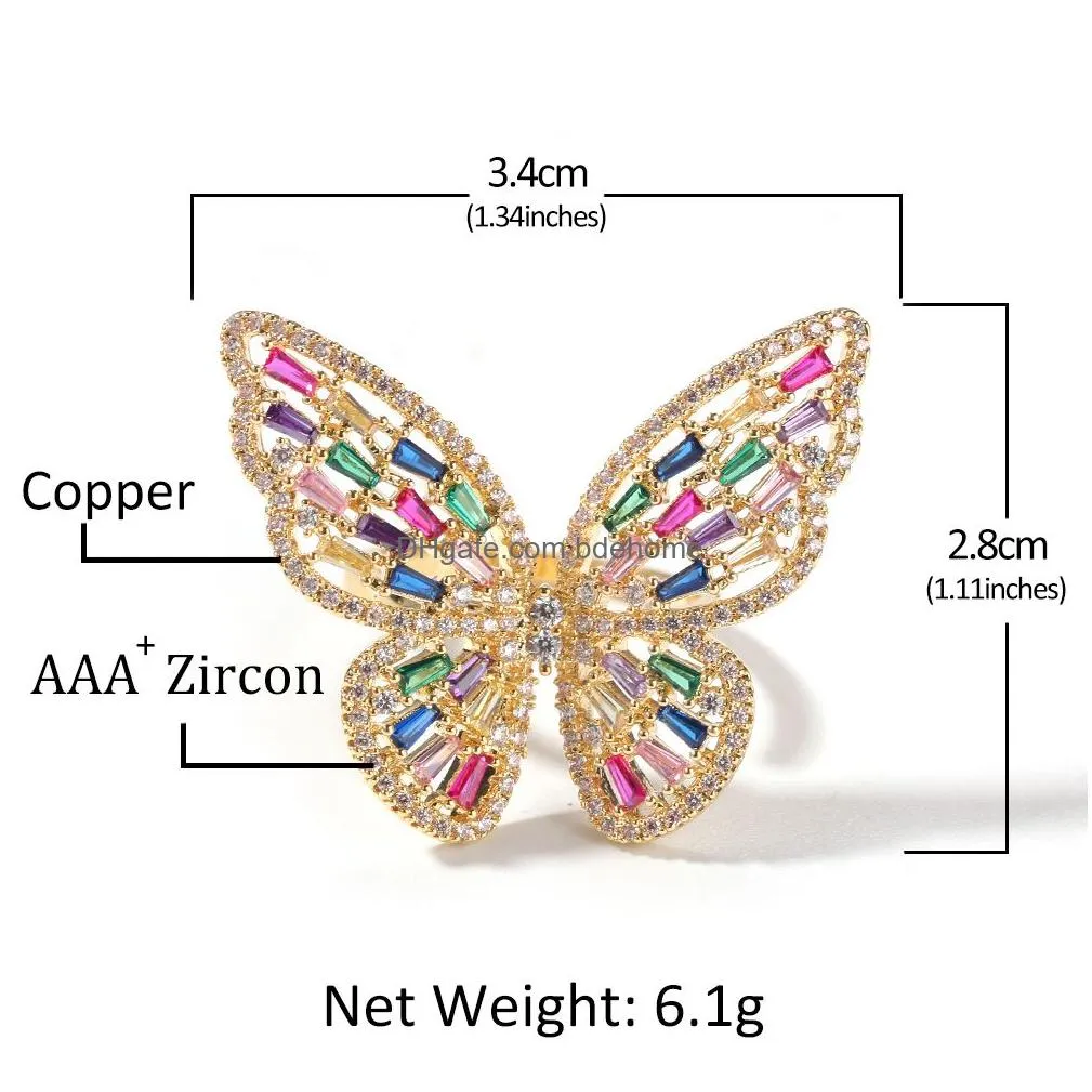 hip hop butterfly resizable ring for men women rings fashion bling cz paved jewelry