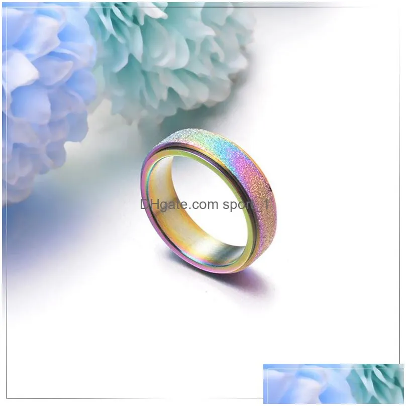 high quality 6mm rotating wedding rings for women men rose gold titanium steel matte engagement promise 7 rings fashion jewelry