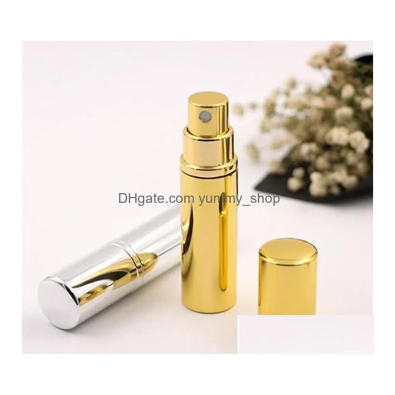 500pcs brilliant gold silver 5ml refillable portable mini perfume bottle traveler aluminum spray atomizer empty parfum container