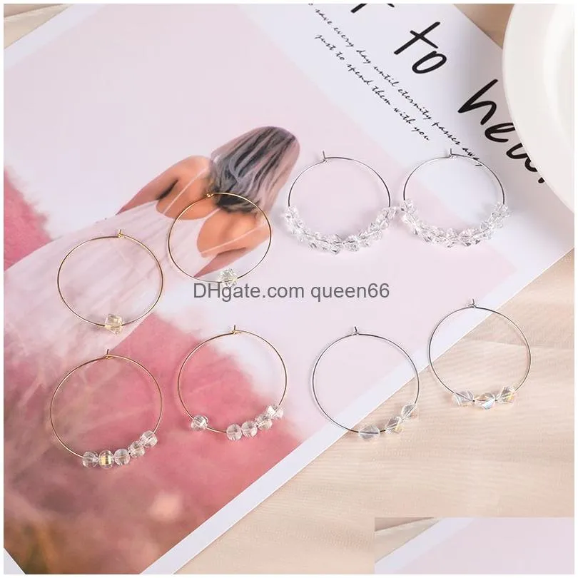 new big round hoop dangle earring for women copper wire silver gold plating geometric glass crystal dangle earring jewelry set