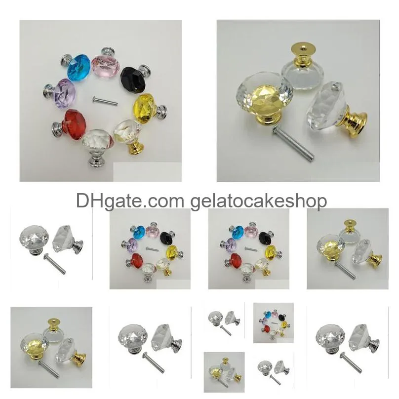 30mm diamond crystal glass door knobs drawer cabinet furniture handle knob screw furniture accessories