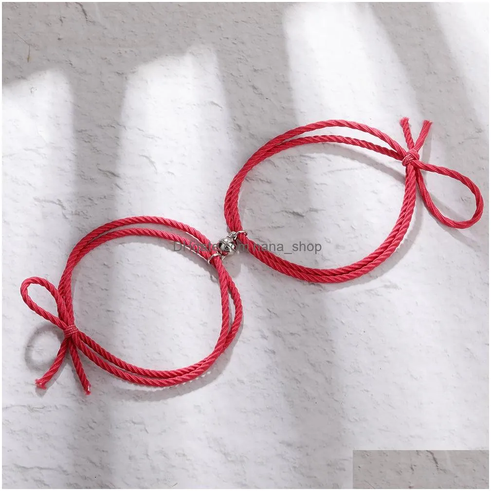 2pcs/set couple chain bracelet for women men new elastic rope braided long distance attracting each other magnetic bracelets lover