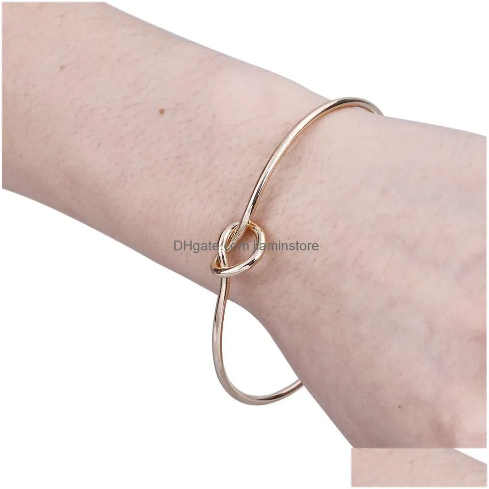 sale tie knot heart charm bracelet bangle for women sweet silver gold rose gold plating open wire bangle bridesmaid jewelry gift