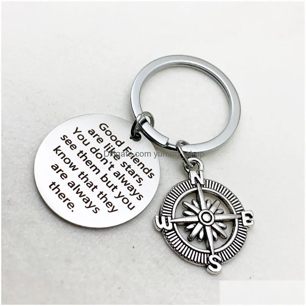 2019 personalized keychain good friends are like stars engraved keychain round fashion jewelry friendship gift