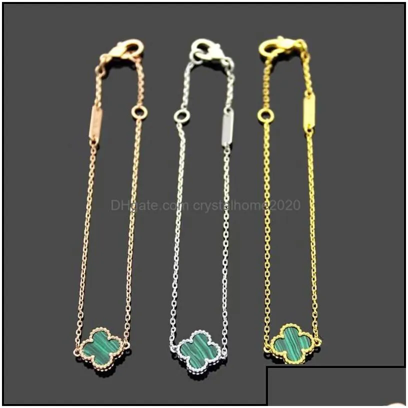 link chain luxury natural gemstone single flower four leaf clover bracelet fashion woman designer jewelry stainless steel 18k gold