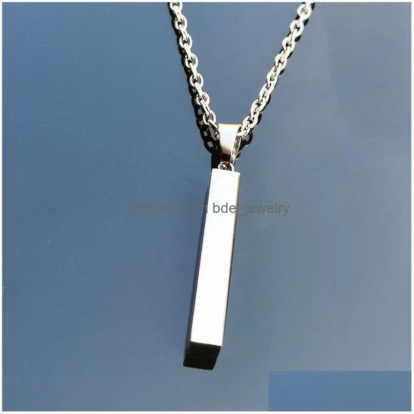 high quality stainless steel solid blank bar necklace for buyer own engraving i love you always letter charm pendant necklace for