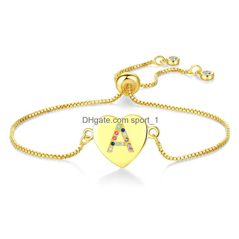  26 initial letter heart bracelet hand catenary gold plated cubic zirconia a to z adjustable english alphabet bracelet for women