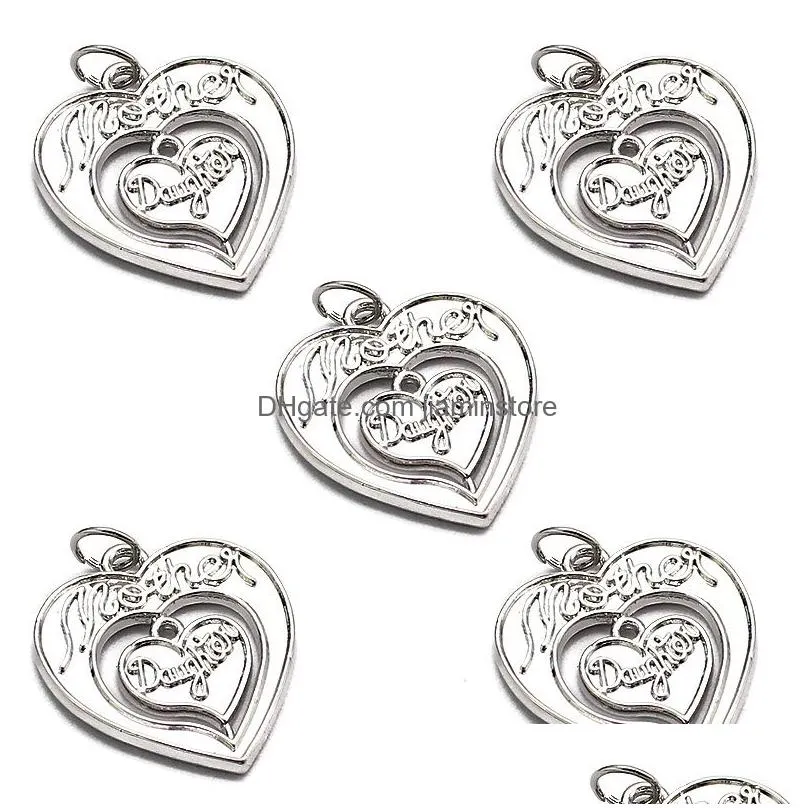 new arrival silver gold plating small heart penadant charm for neckalce bracelet 20pcs/lot mother daughter letter fashion jewelry charm