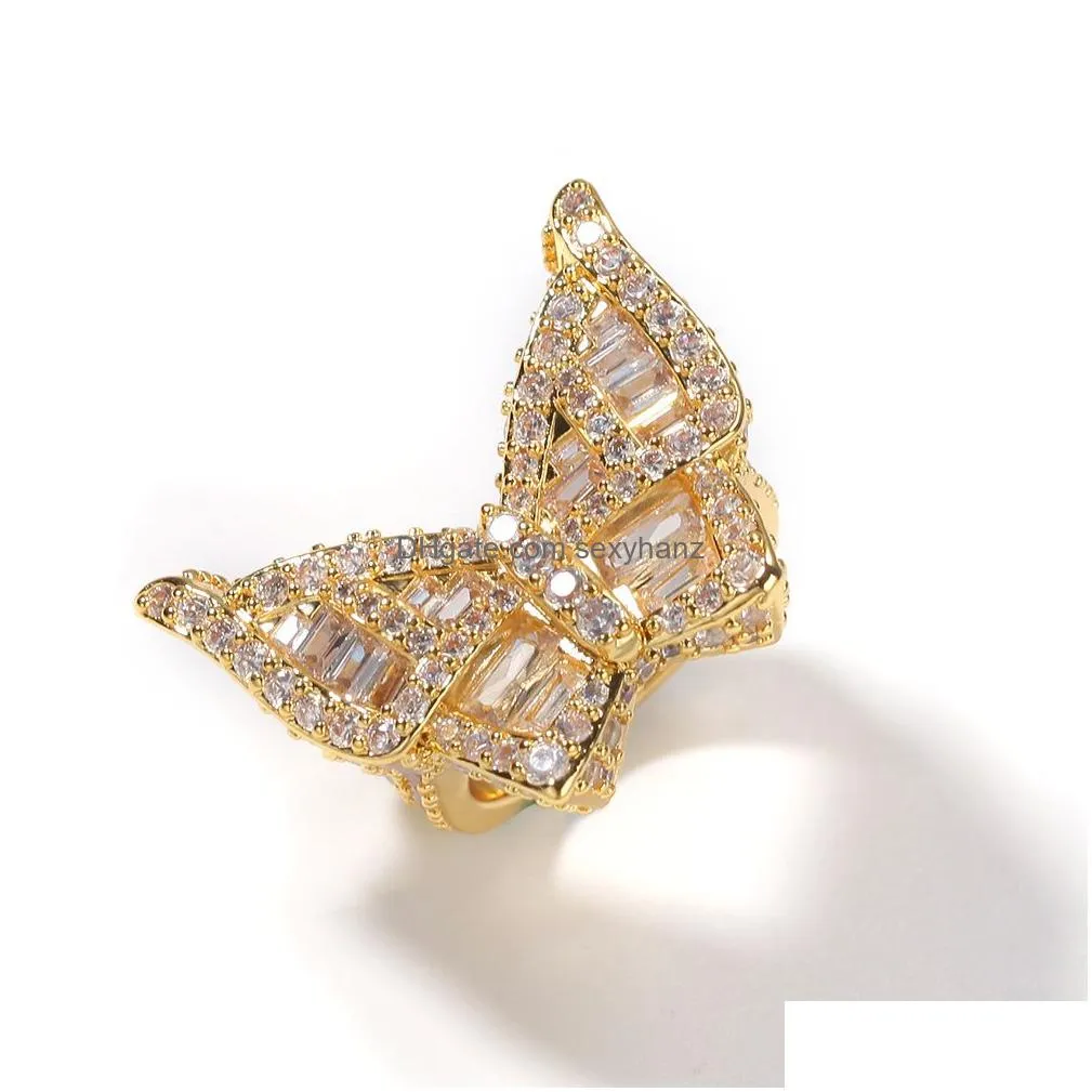 butterfly cz diamond rings micro paved full bling iced out cubic zircon fashion mens hiphop jewelry gift