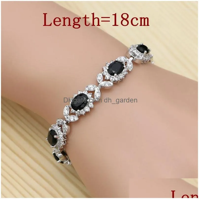 necklace earrings set punk jewelry for girls 925 silver black cubic zirconia white crystal ring bracelet pendant sets