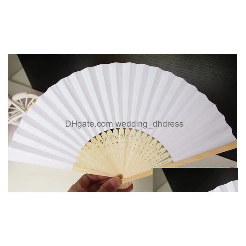 dhs in stock 2016 selling white bridal fans hollow bamboo handle wedding accessories fans parasols 