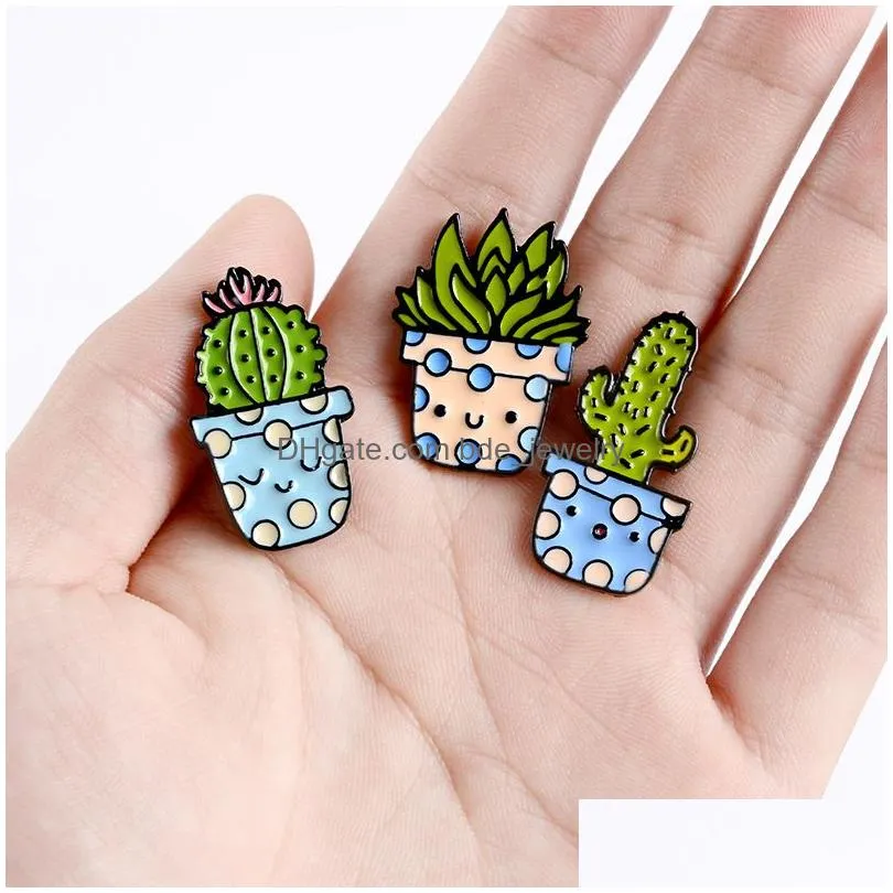 cute alloy plant brooches 8 styles potted enamel pins custom cactus aloe shirt bag catoon badge natural jewelry gift kids friends