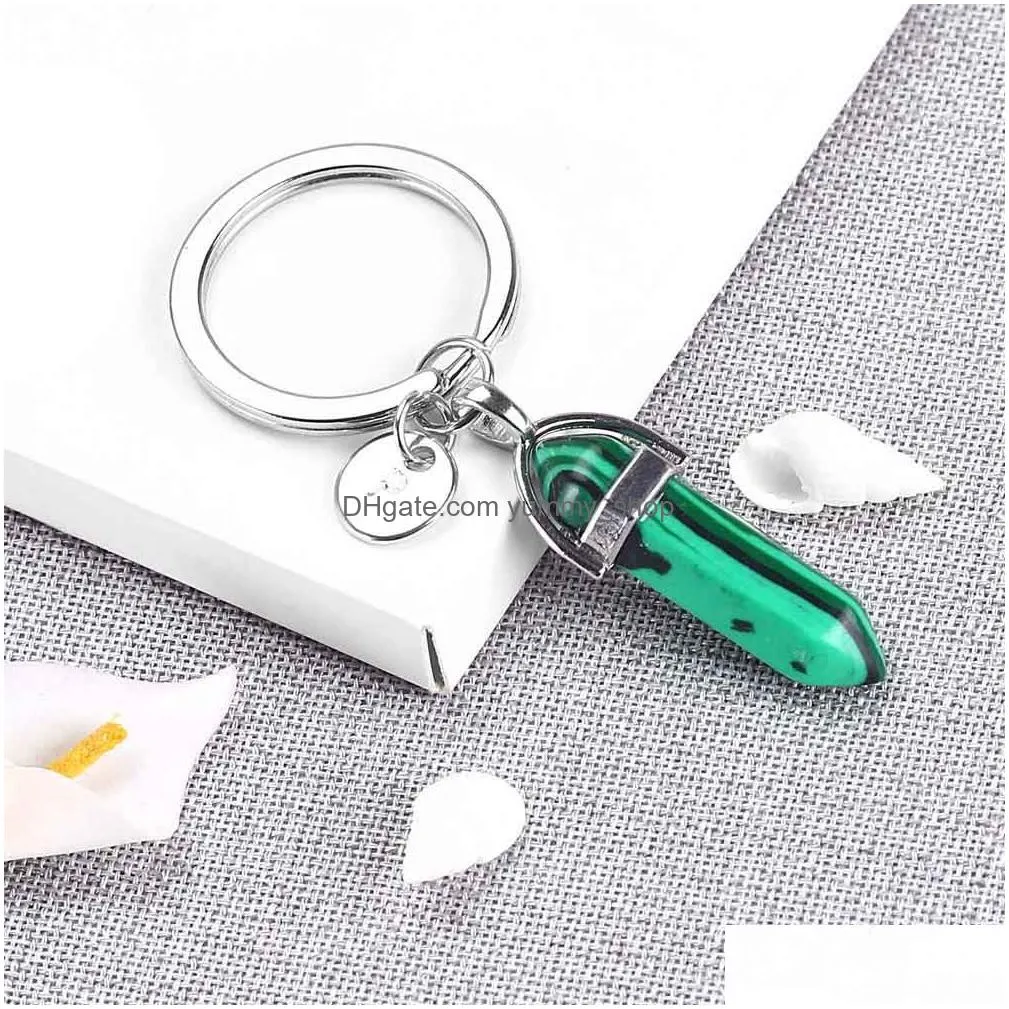 arrival nature crystal 26 initial letter key chain bullet healing crystal key holder for women men fashion jewelry gift