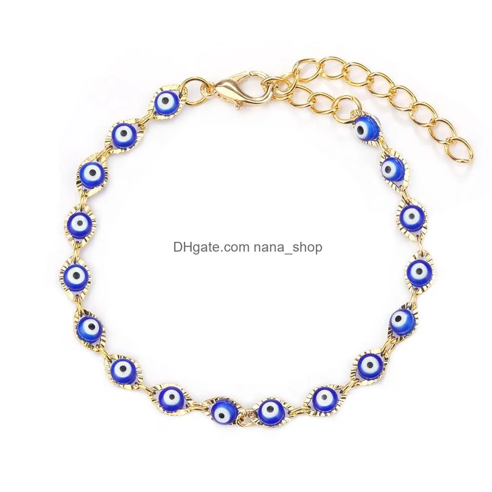 1 pc fashion high quality copper link bracelets gold blue red evil eye enamel bead bracelet for women lucky turkish eyes jewelry gifts