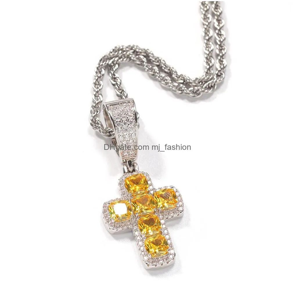 mens hip hop cross cz stone bling iced out pendant necklace jewelry gold slver green diamond statement necklaces gift