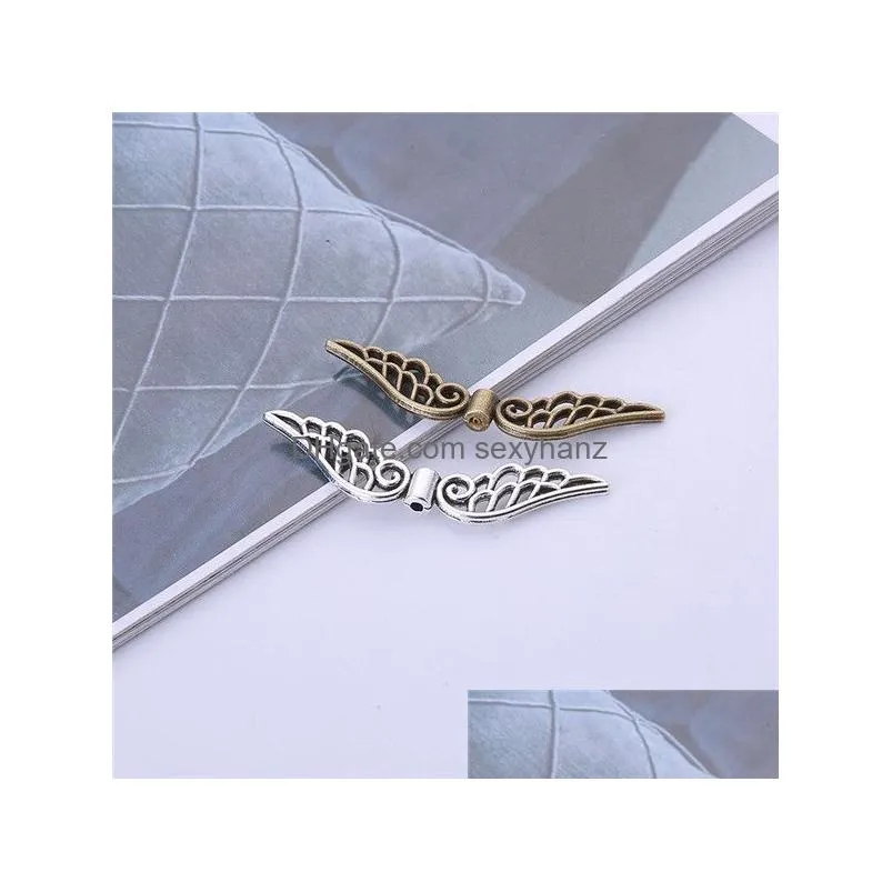 100pcs retro angel wings leaf feather bracelet earrings necklace pendant diy jewelry accessories mobile phone decoration