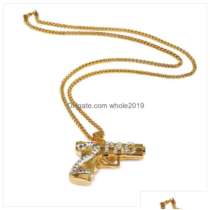 hip hop iced out pendant necklace jewelry gold chain gun shape pistol pendant necklace for men