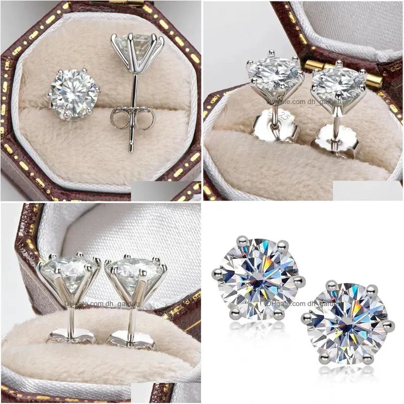 stud trendy 1 carat d color round moissanite diamond earrings women 100% 925 sterling silver gra with grastud