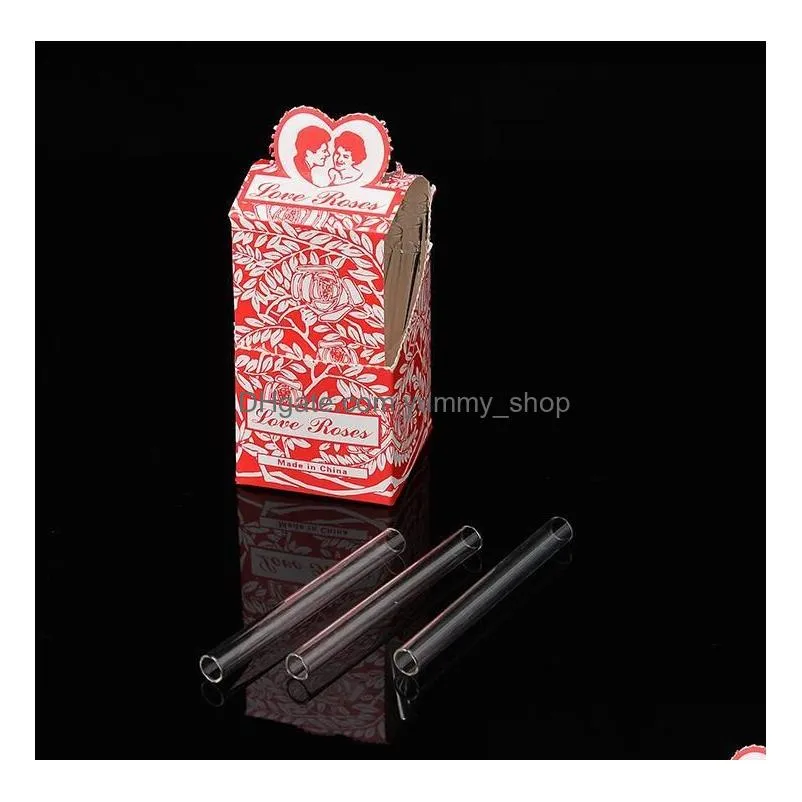 straight tube glass oil burner pipe with box 36pcs in one box love rose hand pipes glass tube smoking pipes