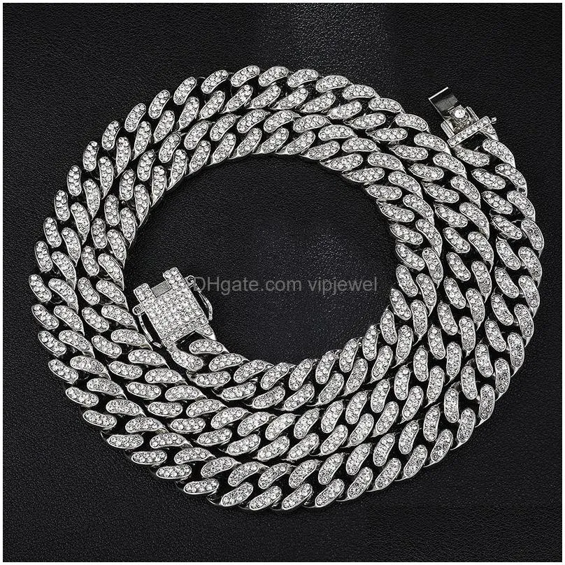 12mm iced out gold silver  curb cuban link chain cz bling necklaces for mens hip hop jewelry