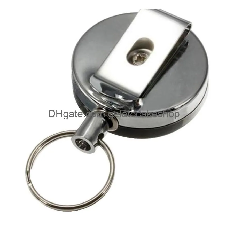 retractable metal card badge holder steel recoil ring belt clip pull key chain metals buckle gift