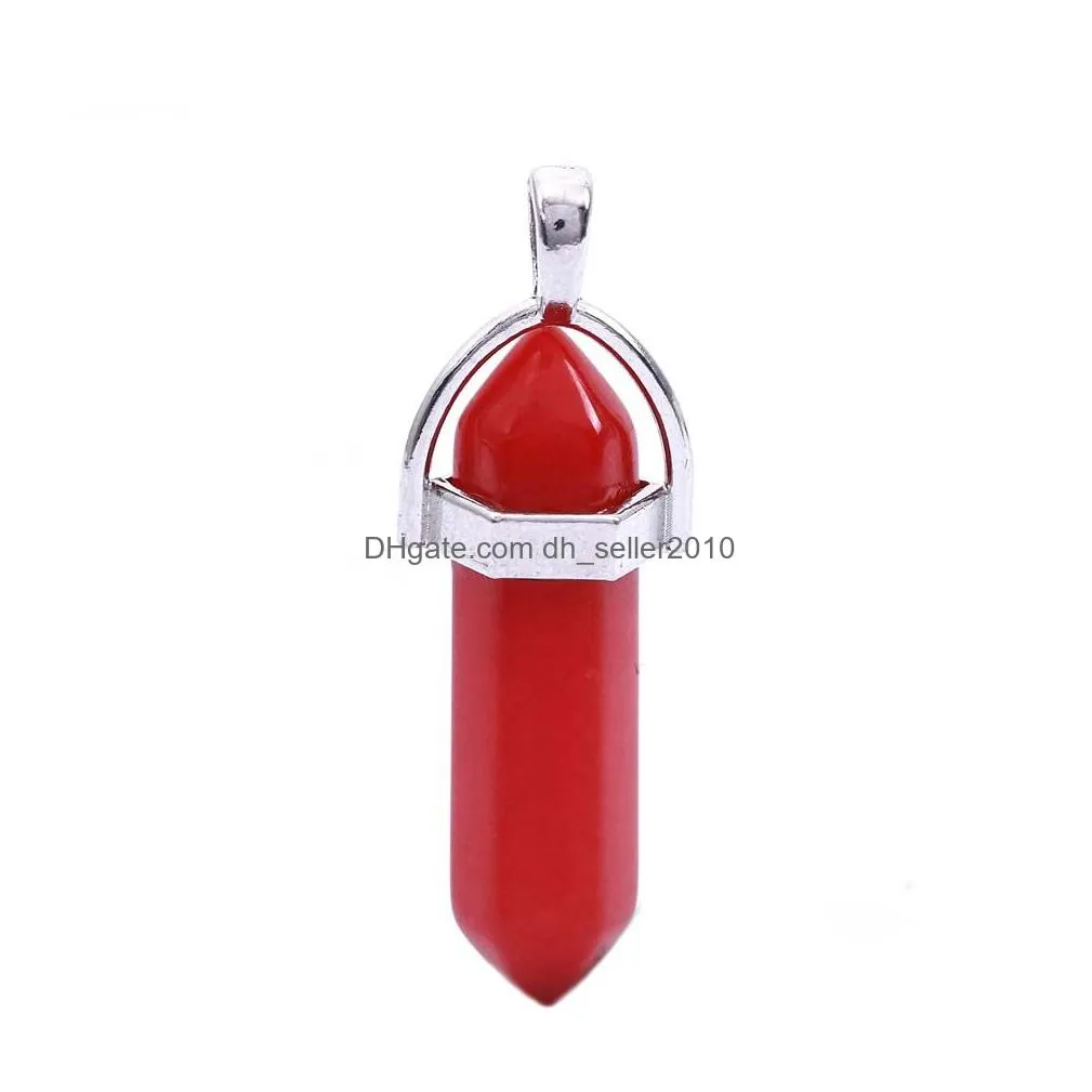 fashion quartz point pendant for women and men natural stone crystal agate bullet hexagon prism pendant without chain