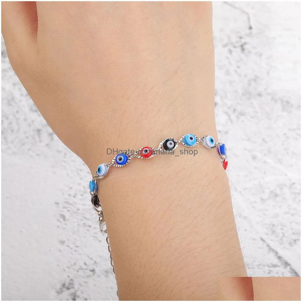 1 pc fashion high quality copper link bracelets gold blue red evil eye enamel bead bracelet for women lucky turkish eyes jewelry gifts