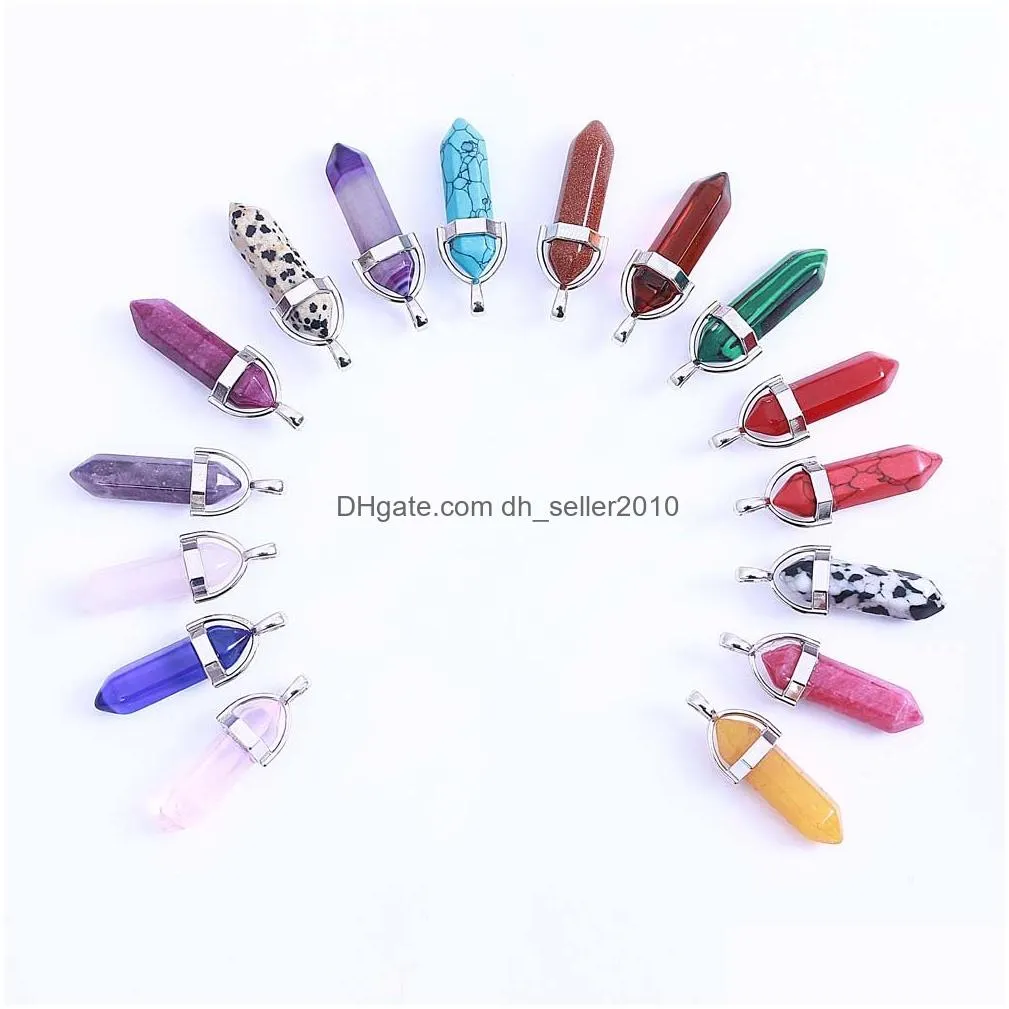 fashion quartz point pendant for women and men natural stone crystal agate bullet hexagon prism pendant without chain