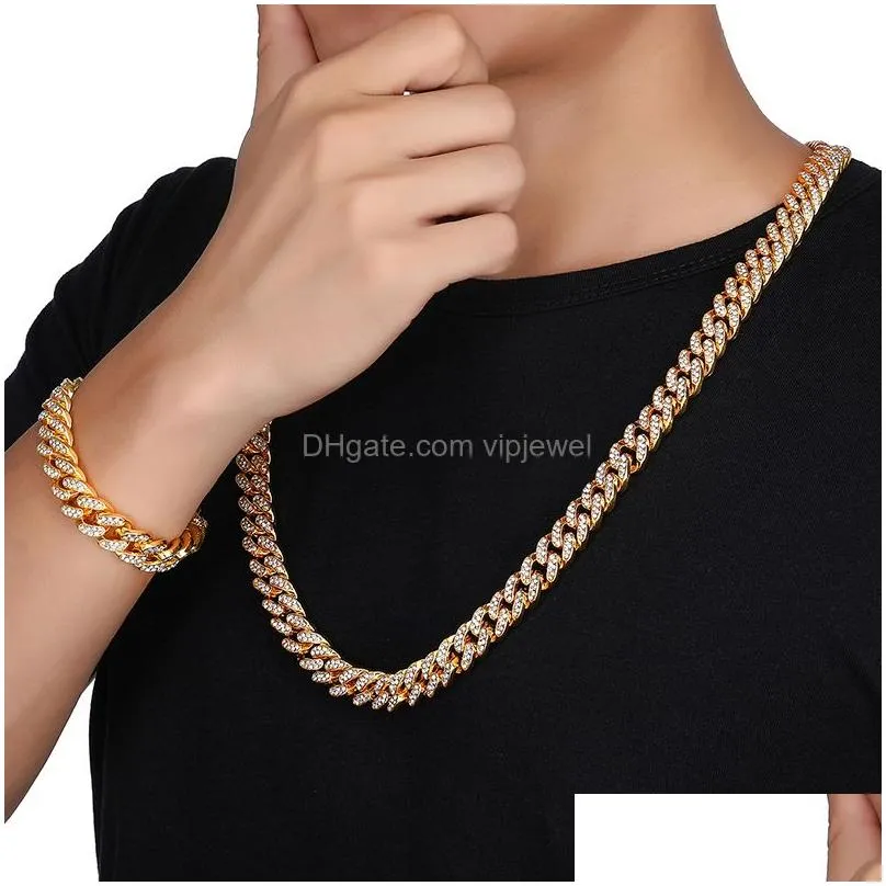 12mm iced out gold silver  curb cuban link chain cz bling necklaces for mens hip hop jewelry