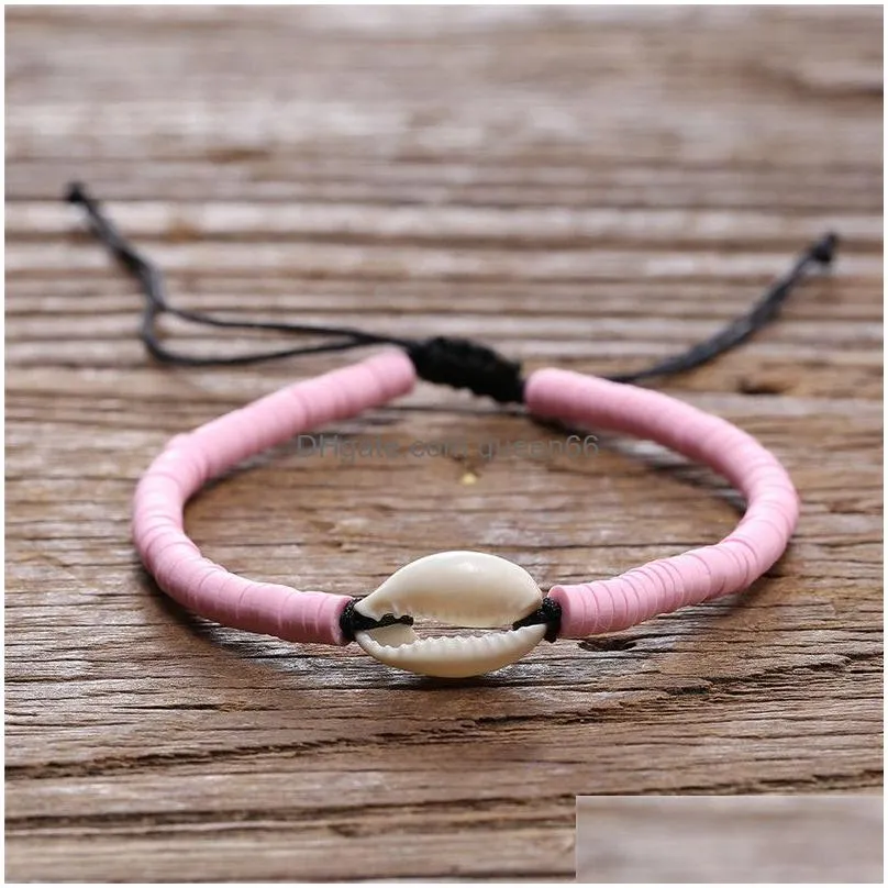 2019 new bohemian natural shell bracelet for girl colorful resin beads wild handmade woven rope charm bangle bracelet jewelry gift