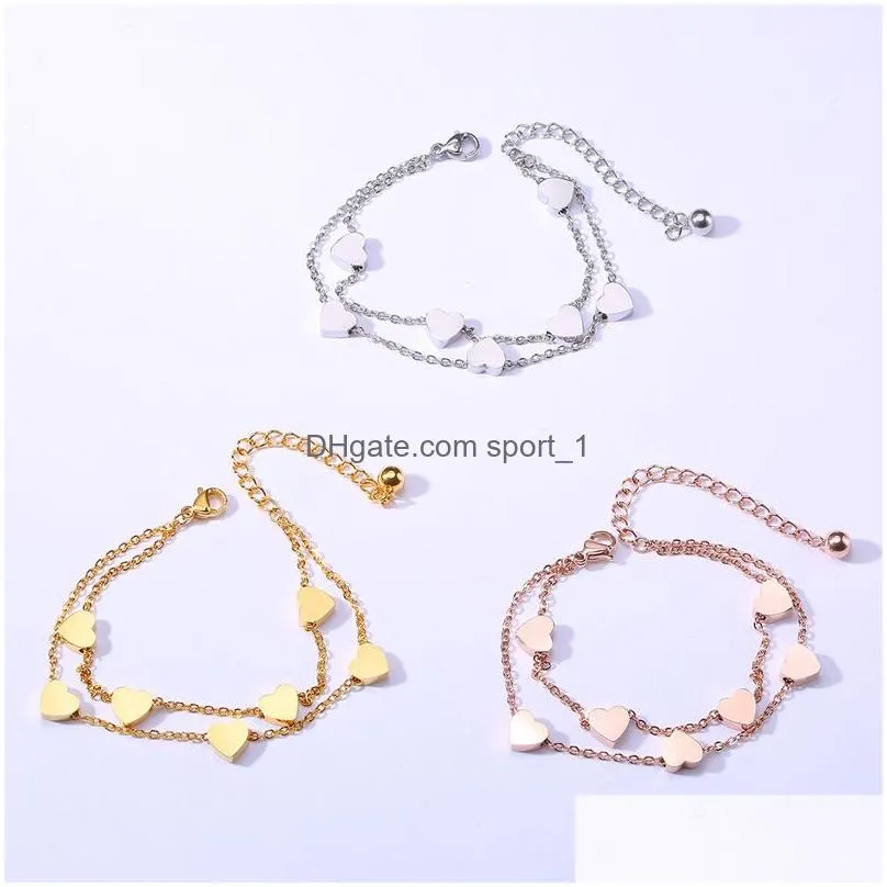  fashion women stainless steel heart love charm bracelet elegant gold silver plating adjustable wrist link chain bracelet trendy