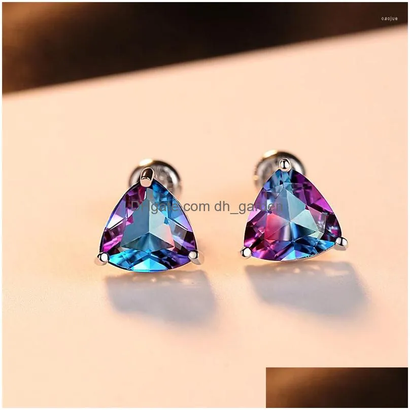 stud earrings creative design rainbow cz fashion ladies triangle engagement wedding highend jewelry