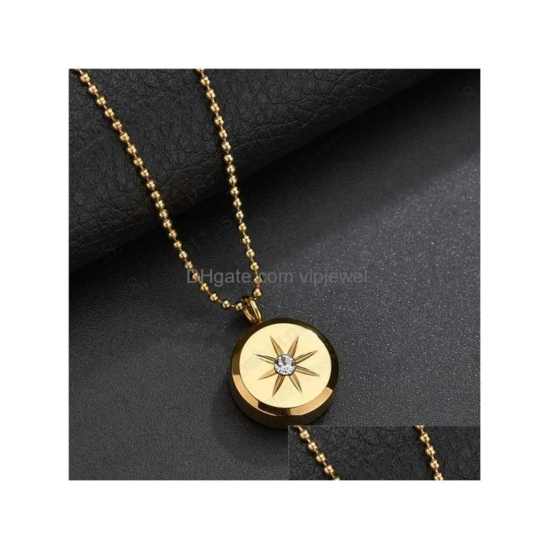 fashion gold silver stainless steel necklace for women and men sun star crystal pendant necklace charm couple jewelry