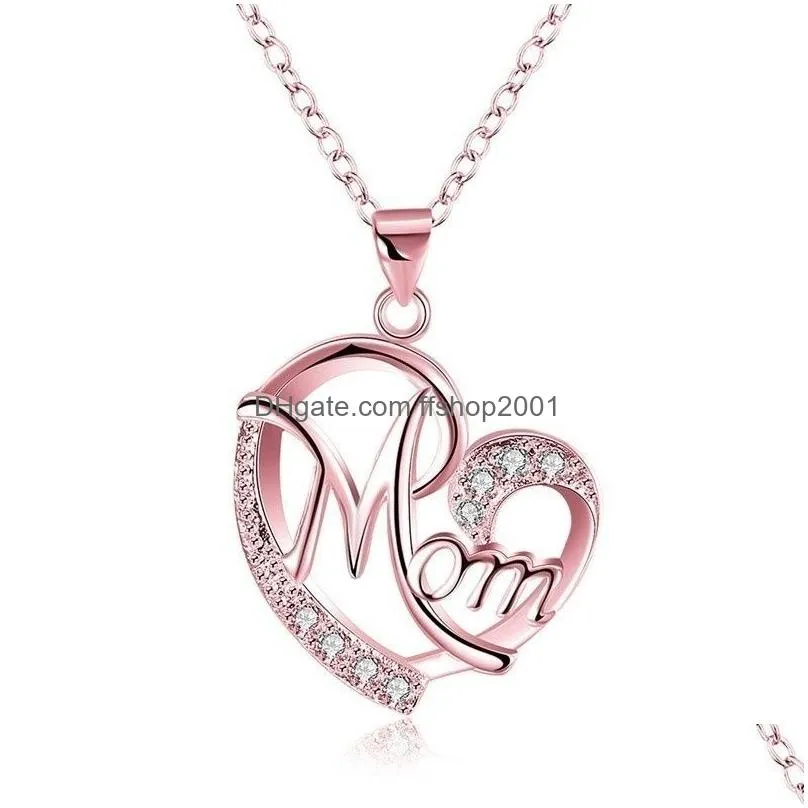  arrival heart shape zircon moon pendant charm necklace for women silver rose gold mother family necklace fashion jewelry gift