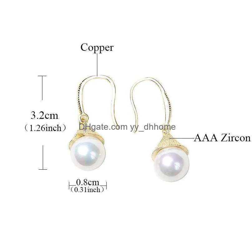 fashion copper inlay zircon cz crown pearl dangle drop earrings rhinestones hook earrings for women fine elegant jewelry gift 2019