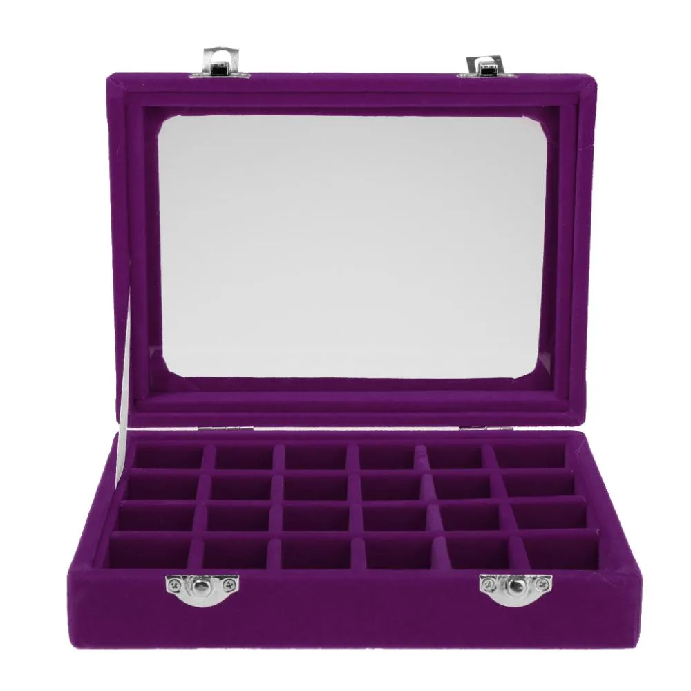 Wooden Velvet Jewelry Necklace Ring Storage Box Case Organizer Gift Purple