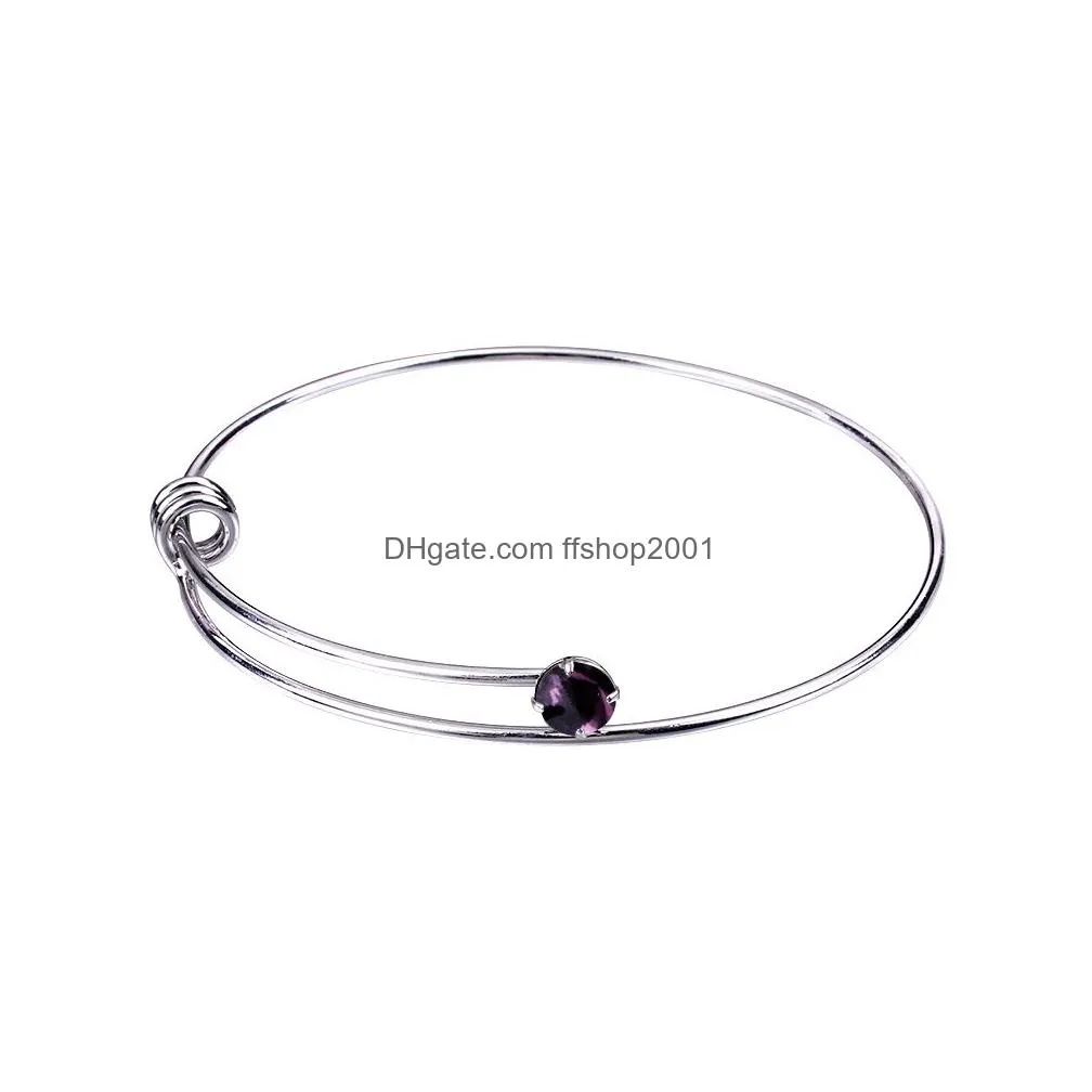  fashion colorful birthstone crystal 65mm wire bangle for women diy jewelry expandable adjustable size bangle bracelet