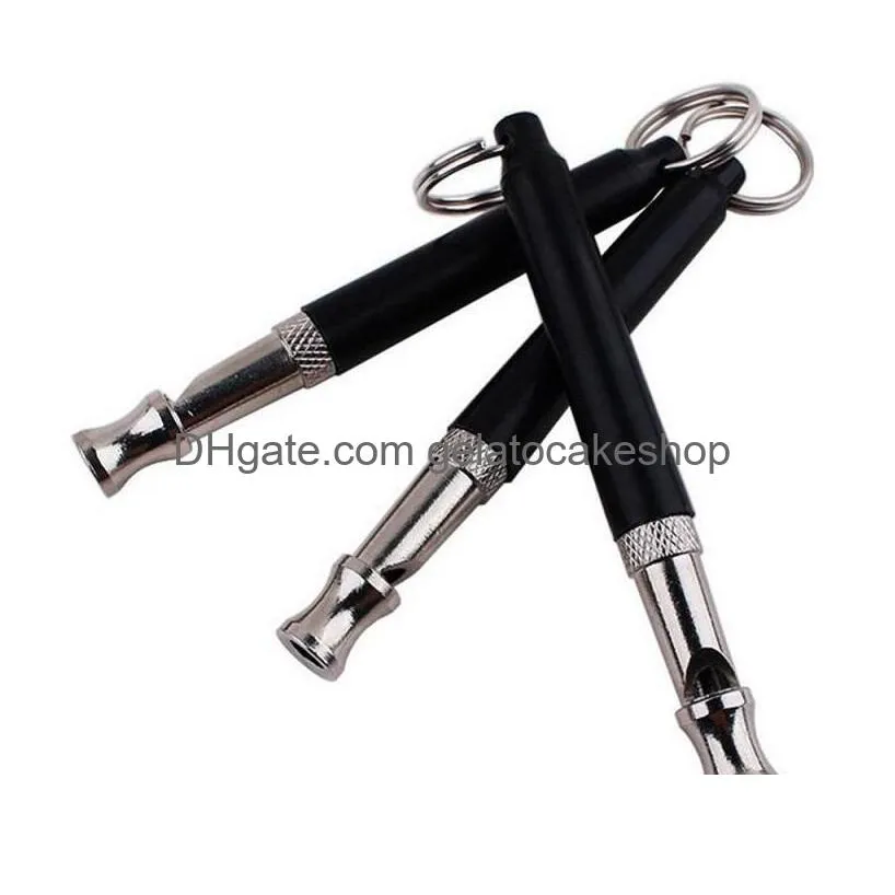 pet supplies dog training black and silver nickelplated ultrasonic whistle whistling tube with key ring dogs trainings gadget