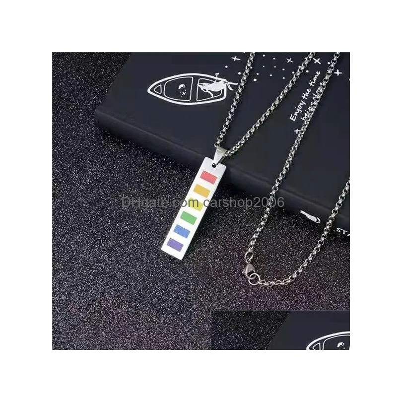 creative stainless steel necklace titanium steel dog tag rainbow pendant necklace hip hop homosexual jewelry gift