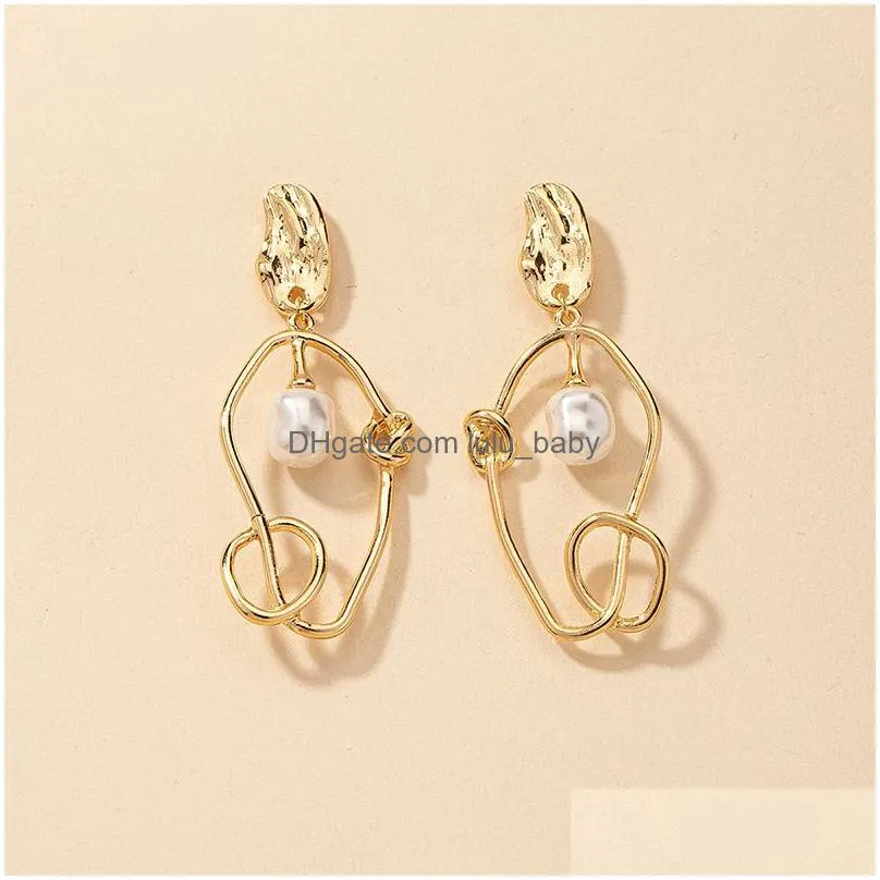 korean trend irregular pearl alloy hoop earrings for women gold color aretes de mujer modernos kawaii jewelry good design gift