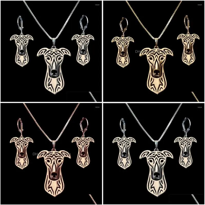 necklace earrings set womens alloy greyhound jewelry lovers pet dog