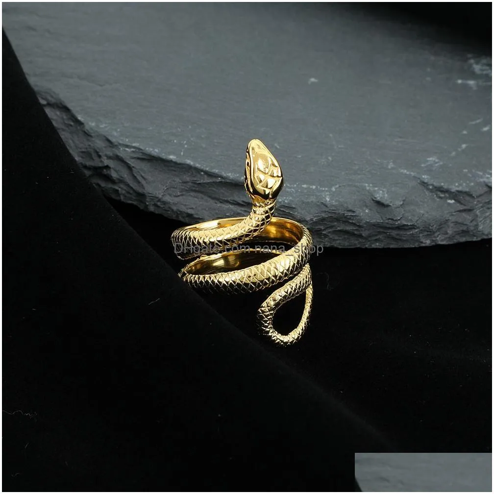 1 piece retro punk exaggerated spirit snake ring fashion personality winding animal snakeshaped gold stainless steel opening adjustable rings