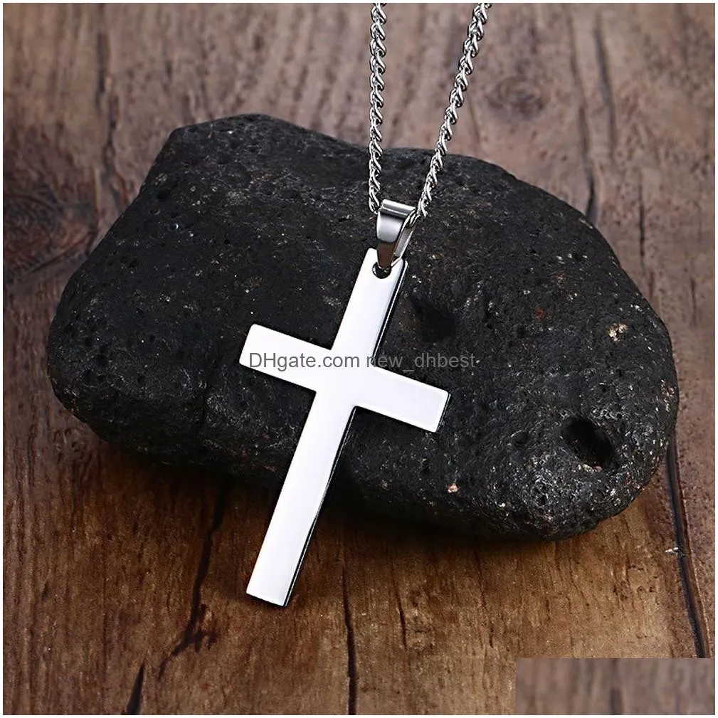 stainless steel simple cross pendant necklace for women fashion silver gold plating christian pray jesus chain necklace jewelry gift