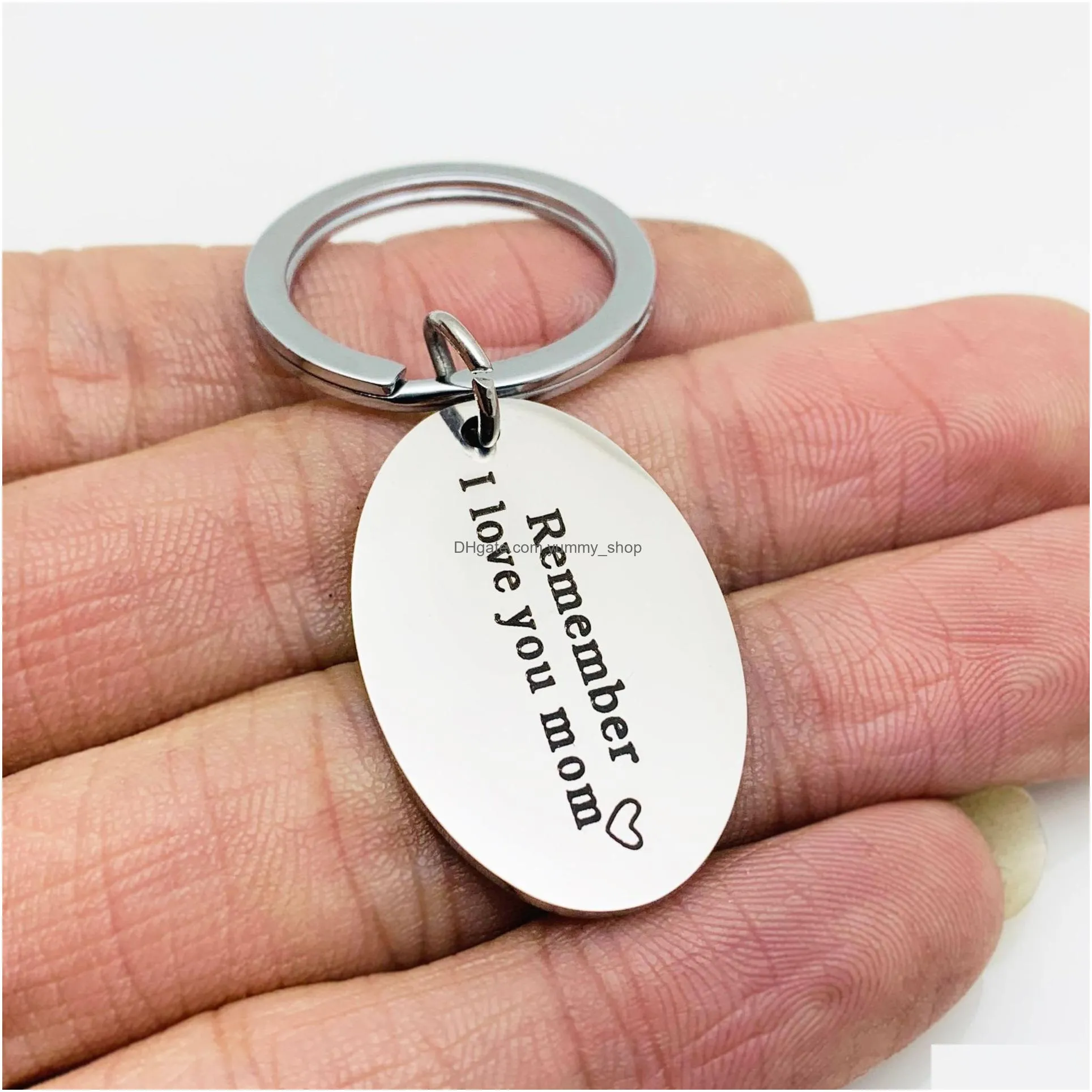  arrival stainless steel keychain for mom engraved letter remember i love you mom pendant keychain fashion jewelry mothers day