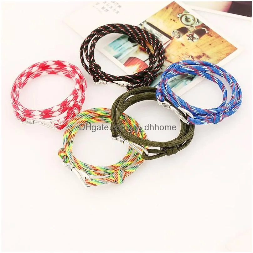 fashion alloy fish hook button bracelets for women nylon rope bracelet multilayer wrap bracelet creative couple jewelry