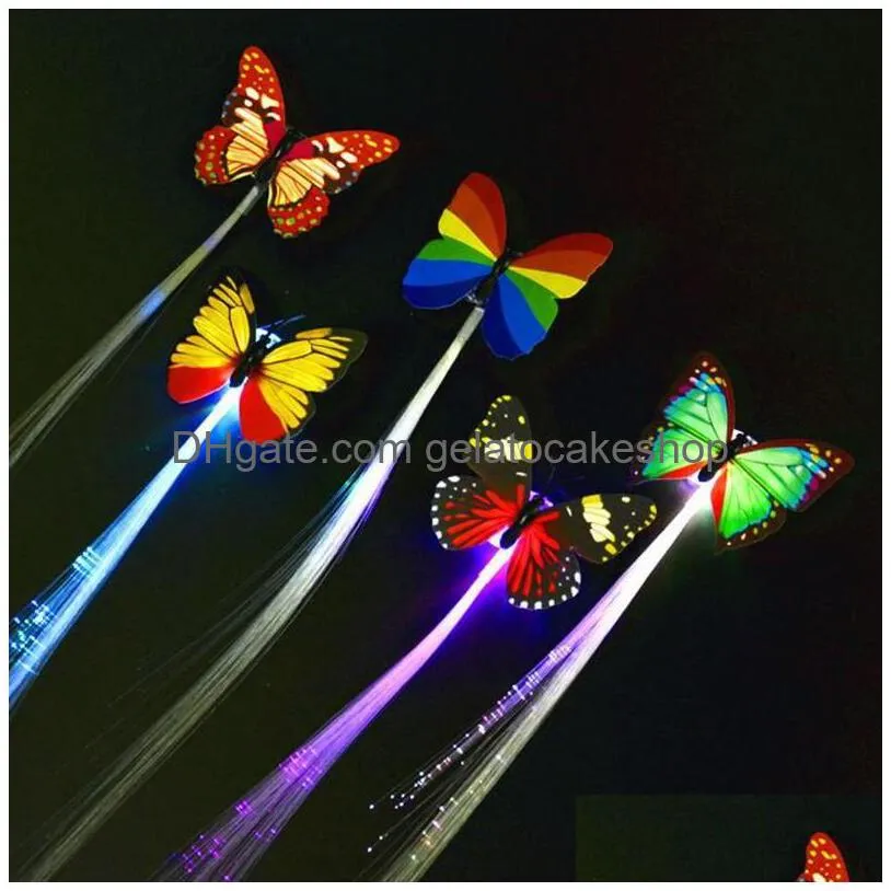 butterfly led fiber optic lights up flashing hair flash barrettes clip braids party christmas supplies