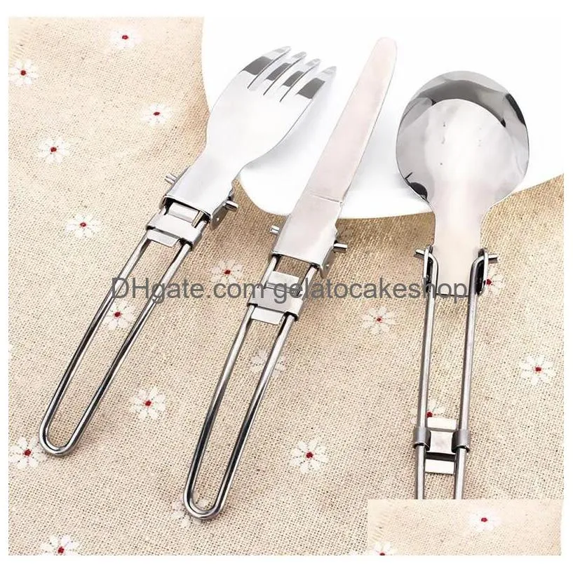 folding portable cutlery set with bag for outdoor travel knife fork spoon stainless steel flatware sets tableware dinnerware