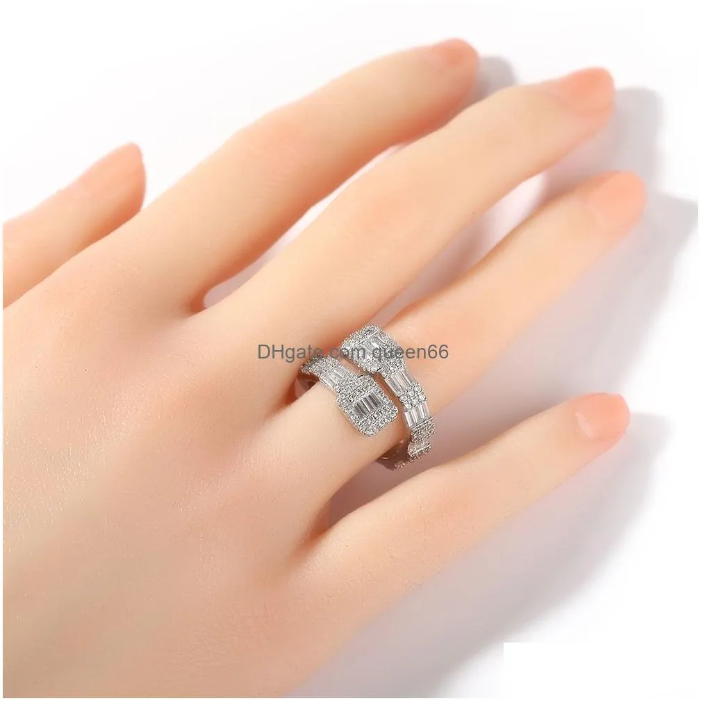 baguette zircon diamond rings iced out bling square cubic zirconia men rings charm luxury fashion hiphop jewelry for gift